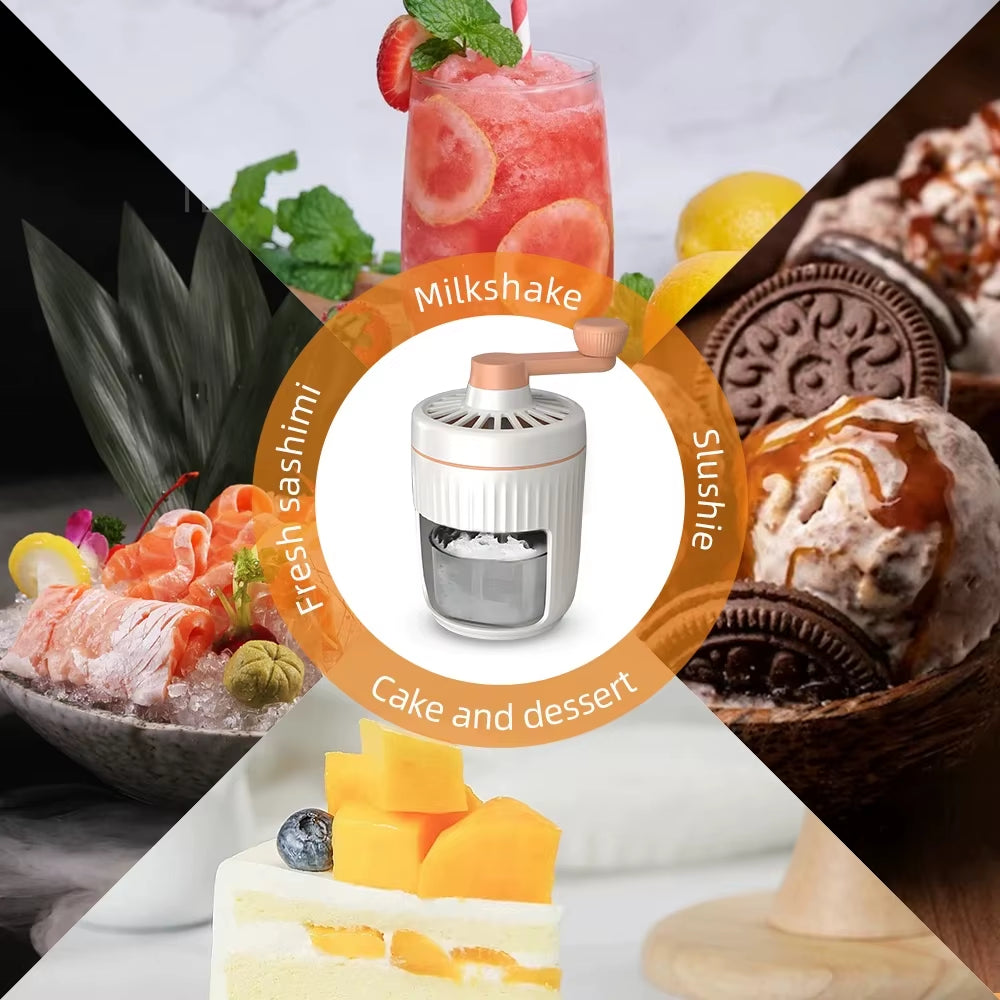 Shaved Ice Machine - Hand Crank Slushie Maker Machine with Ice Cube Tray Portable Snow Cone Machine with Stainless Steel Blades